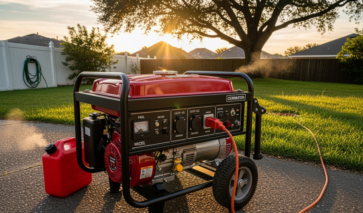 Portable gasoline generator with fuel can and extension cord